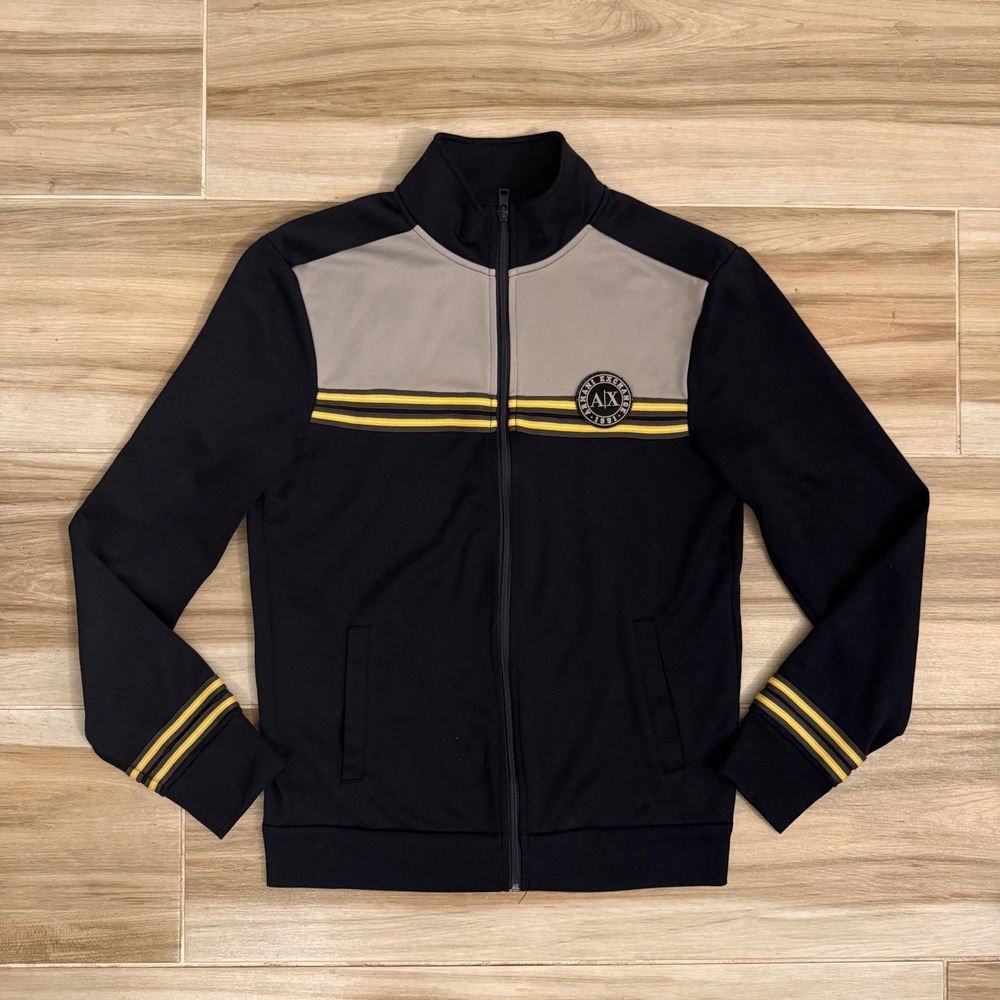 Armani Exchange Mens Colorblock Track Jacket Navy Grey Yellow Size M